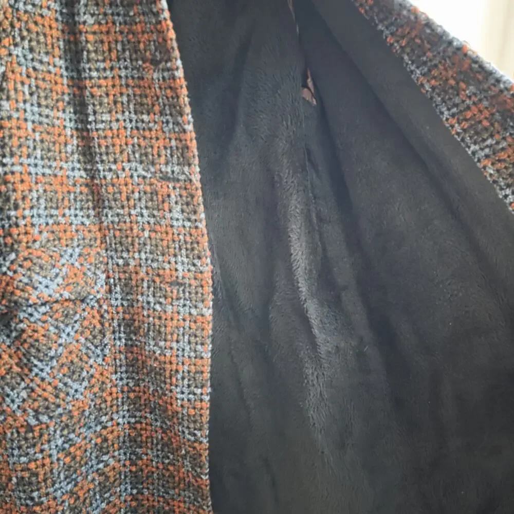 VTG‎ 1950's Womens Tweed Full Length Orange Brown Overcoat LG Heritage Old Money